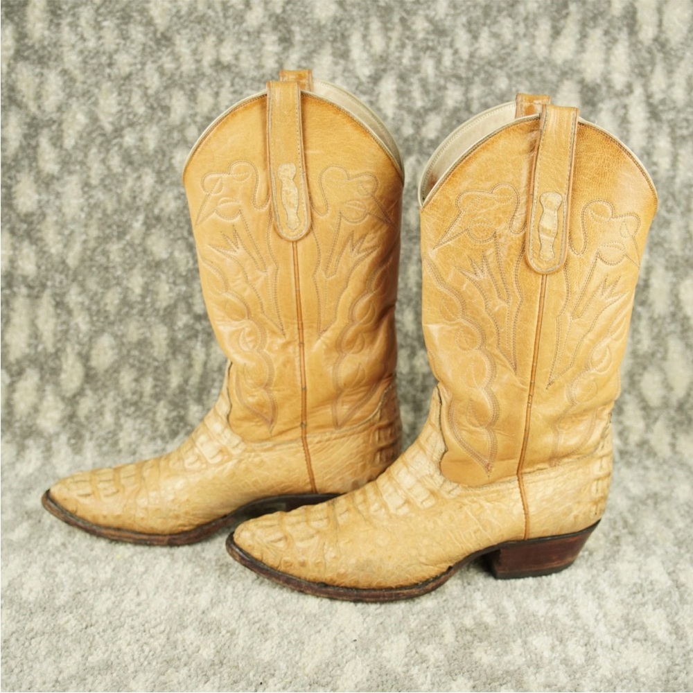Vintage Handmade Genuine Crocodilian Leather Western Boots Tan Size 9.5 D - Picture 4 of 16